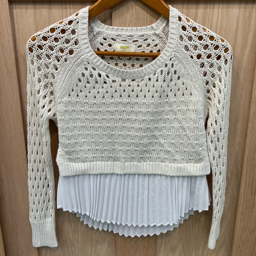 Maeve White Knit Sweater with Pleated Hem XS